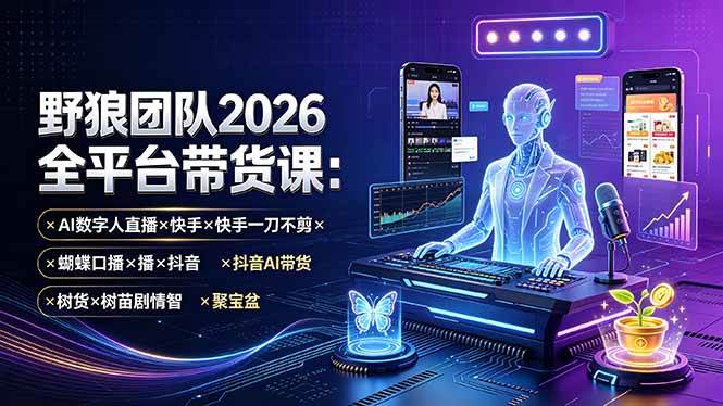 (19511期)野狼团队2026全平台带货课-7月:AI数字人直播×快手一刀不剪×蝴蝶口播×抖音AI带货×树苗剧情智剪×聚宝盆 野狼团队2026全平台带货课-7月:AI数字人直播×快手一刀不剪×蝴蝶口播×抖音AI带货×树苗剧情智剪×聚宝盆