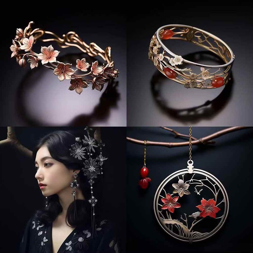 460+专业Midjourney珠宝摄影AI提示词+成效果图，戒指/项链/耳环/手链/宝石/及奢侈配饰等全品类