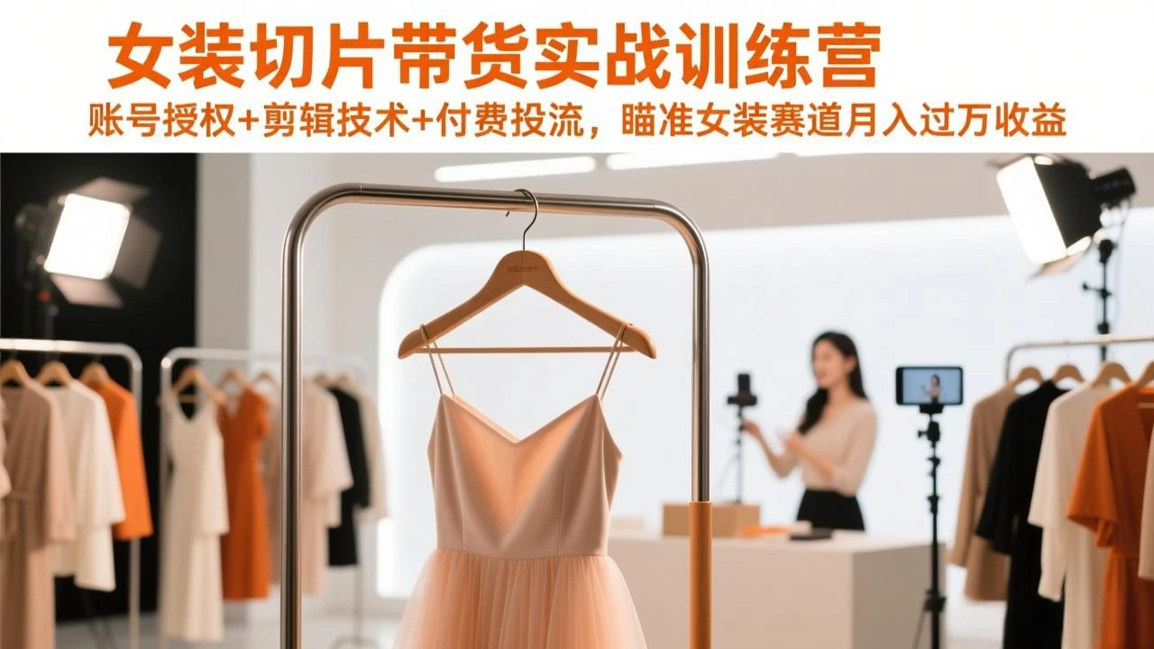【精】女装切片带货实战训练营,账号授权+剪辑技术+付费投流,瞄准女装赛道月入过万收益
