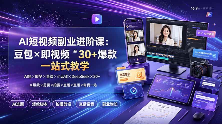 (19458期)AI短视频副业进阶课:豆包×即梦×星绘×小云雀×DeepSeek×30+爆款×剪辑×拍摄×直播×带货一站式教学 AI短视频副业进阶课:豆包×即梦×星绘×小云雀×DeepSeek×30+爆款×剪辑×拍摄×直播×带货一站式教学