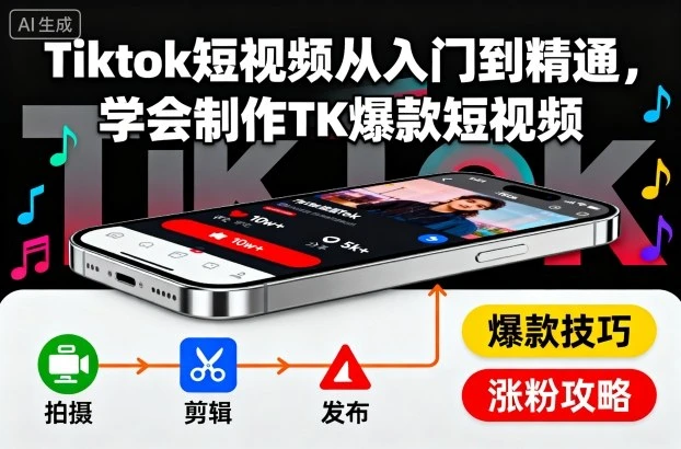 【精】Tiktok短视频从入门到精通,学会制作TK爆款短视频