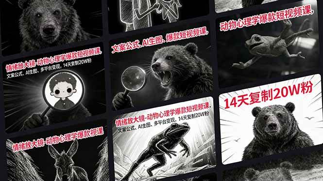 情绪放大镜-动物心理学爆款短视频课，文案公式、AI生图、多平台变现，14天复制20W粉