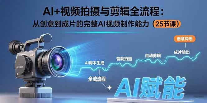AI+视频拍摄与剪辑全流程：从创意到成片的完整AI视频制作能力（25节课）