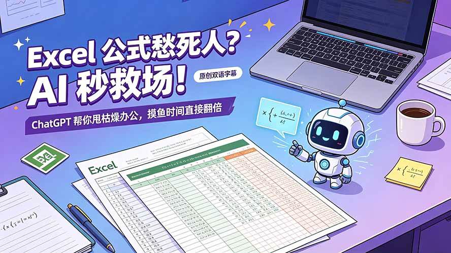 (19487期)Excel 公式愁死人?AI 秒救场!ChatGPT 帮你甩枯燥办公,摸鱼时间直接翻倍【原创双语字幕】 Excel 公式愁死人?AI 秒救场!ChatGPT 帮你甩枯燥办公,摸鱼时间直接翻倍【原创双语字幕】