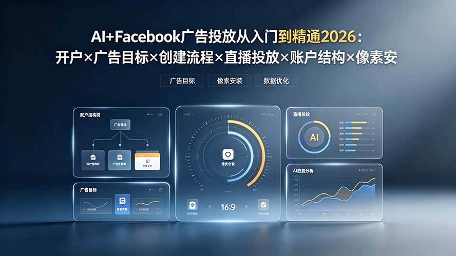 (19465期)AI+Facebook广告投放从入门到精通2026:开户×广告目标×创建流程×直播投放×账户结构×像素安装×AI赋能 AI+Facebook广告投放从入门到精通2026:开户×广告目标×创建流程×直播投放×账户结构×像素安装×AI赋能