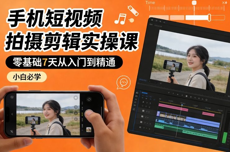 手机短视频拍摄剪辑实操课,零基础7天从入门到精通,小白必学 手机短视频拍摄剪辑实操课,零基础7天从入门到精通,小白必学