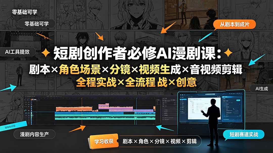 (19459期)短剧创作者必修AI漫剧课:剧本×角色场景×分镜×视频生成×音视频剪辑×全流程实战×创意短片拆解 短剧创作者必修AI漫剧课:剧本×角色场景×分镜×视频生成×音视频剪辑×全流程实战×创意短片拆解