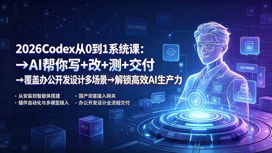 (19461期)2026Codex从0到1系统课:→AI帮你写+改+测+交付→覆盖办公开发设计多场景→解锁高效AI生产力 2026Codex从0到1系统课:→AI帮你写+改+测+交付→覆盖办公开发设计多场景→解锁高效AI生产力