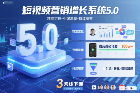 【精】短视频营销增长系统5.0，精准定位-引爆流量-持续获客，3天线下课（音频+图片）