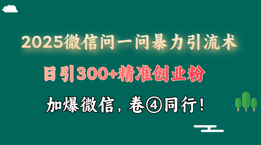 2025 微信问一问最新玩法,暴力引流 300+创业粉,条条爆款,单日变现四位数