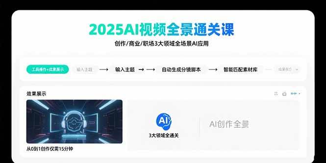 (15762期)2025AI视频全景通关课:涵盖创作/商业/职场3大领域 掌握AI全场景应用 2025AI视频全景通关课:涵盖创作/商业/职场3大领域 掌握AI全场景应用