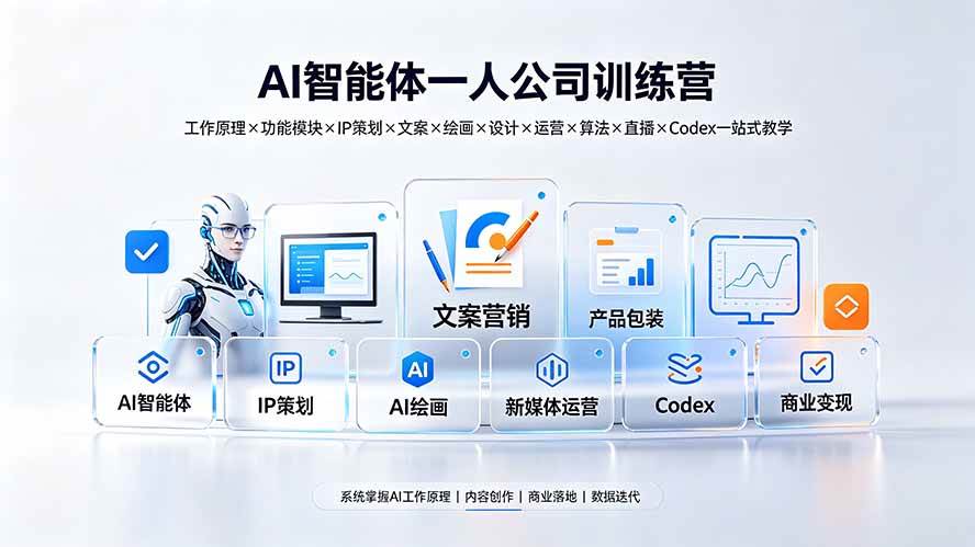 AI智能体一人公司训练营：工作原理×功能模块×IP策划×文案×绘画×设计×运营×算法×直播×Codex一站式教学