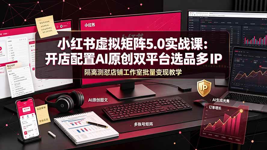 (19521期)小红书虚拟矩阵5.0实战课:开店配置|AI原创|双平台选品|多IP隔离|测怼店铺工作室批量变现实操教学 小红书虚拟矩阵5.0实战课:开店配置|AI原创|双平台选品|多IP隔离|测怼店铺工作室批量变现实操教学