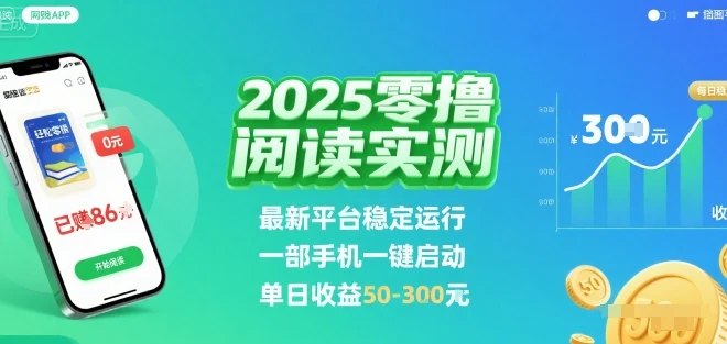 2025实测零撸阅读挂G：最新平台稳定运行，一部手机一键启动，单日收益 50-3张 【揭秘】