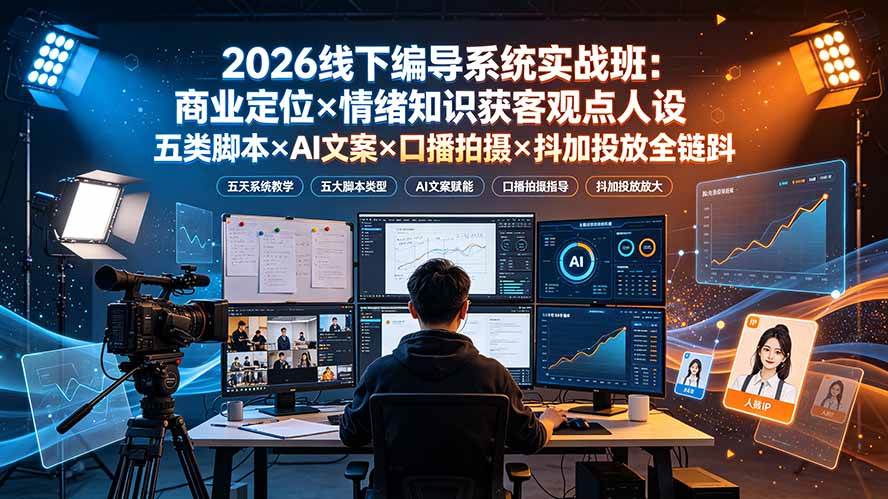 (19501期)2026线下编导系统实战班:商业定位×情绪知识获客观点人设五类脚本×AI文案×口播拍摄×抖加投放全链路 2026线下编导系统实战班:商业定位×情绪知识获客观点人设五类脚本×AI文案×口播拍摄×抖加投放全链路