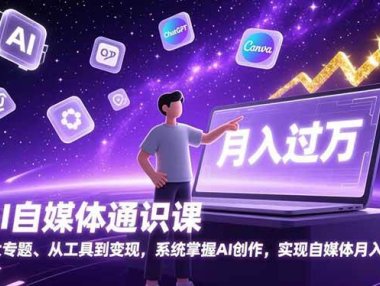 AI自媒体通识课，五大专题、从工具到变现，系统掌握AI创作，实现自媒体月入过万