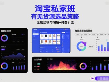 淘宝私家班，有无货源选品策略，高成功率爆款全流程打法，全店动销与淘短+付费引流（更新2026）