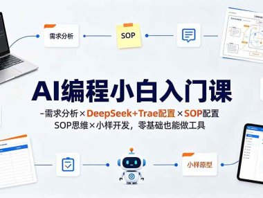 AI编程小白入门课-需求分析×DeepSeek+Trae配置×SOP思维×小样开发,零基础也能做工具