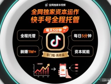 全网独家资本运作，全程托管快手号，每天5分钟最高躺賺1W+【揭秘】
