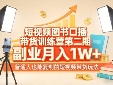短视频图书口播带货训练营第二期，副业月入1W＋，普通人也能复制的短视频带货玩法