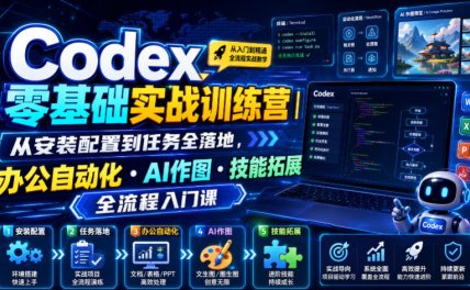 Codex零基础实战训练营|从安装配置到任务全落地,办公自动化・AI作图・技能拓展全流程入门课