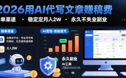 2026用AI代写文章賺稿费，提供接单渠道，稳定月入2W，永久不失业副业