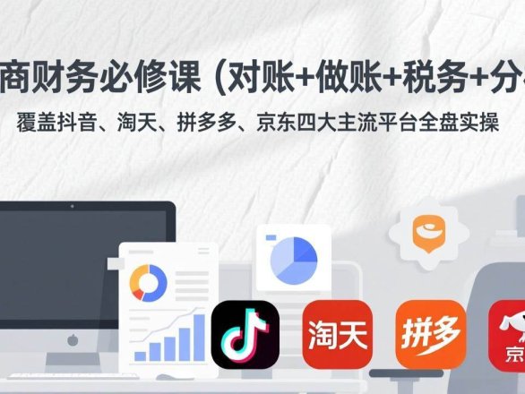 电商财务必修课（对账+做账+税务+分析）覆盖抖音、淘天、拼多多、京东四大主流平台全盘实操