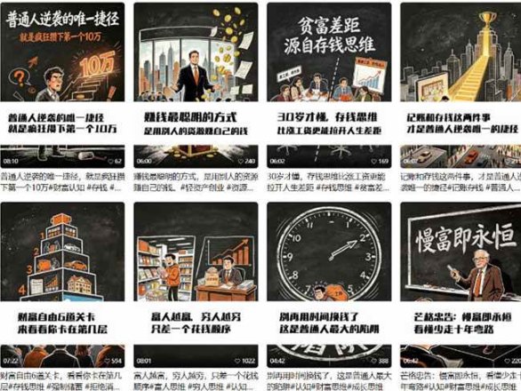 AI书单财富书籍图文解读:手绘黑白风格×一键直出×几十条视频跑1000单×全流程拆解×新手可上手