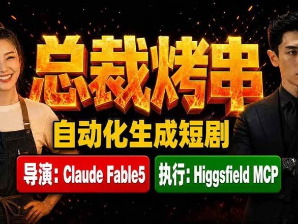 《总裁烤串》真人短剧全自动诞生!Claude Fable5 当导演,Higgsfield MCP 执行!